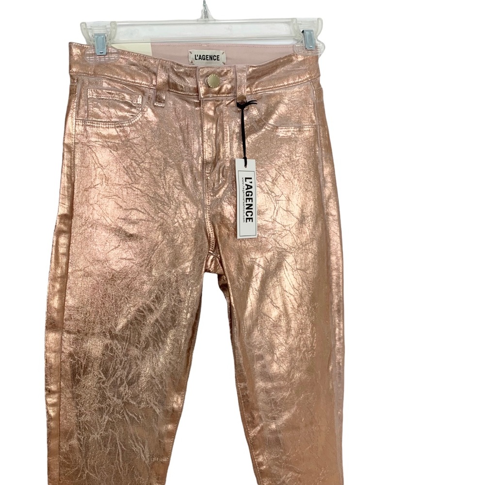 L'AGENCE Jeans Margot High Rise Skinny Gold Foil Skinny Pants 25 NWT - Picture 10 of 11